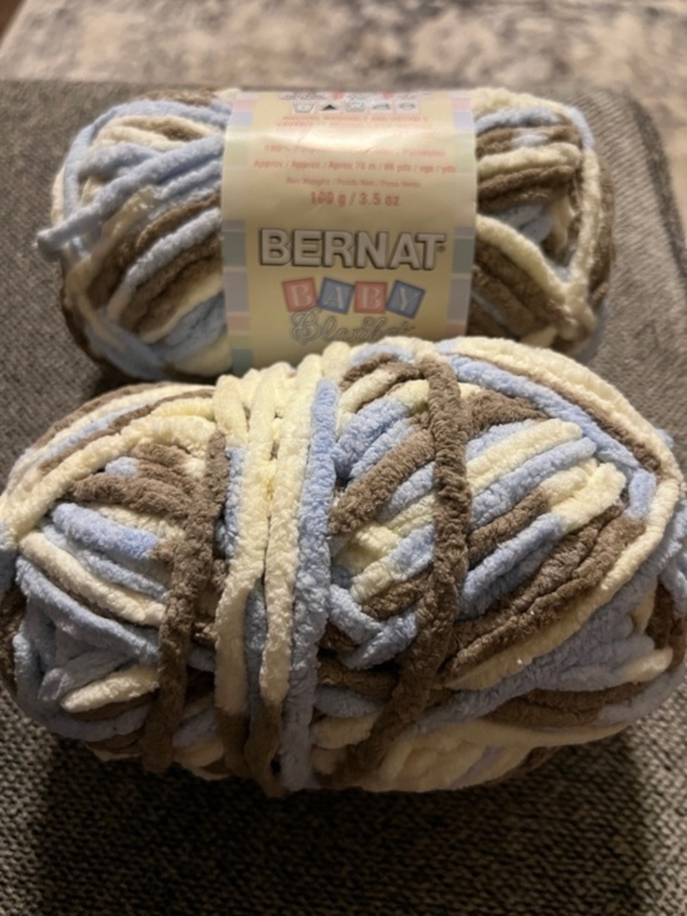 Baby Blanket Plush Yarn - Cream, Light Blue, Brown